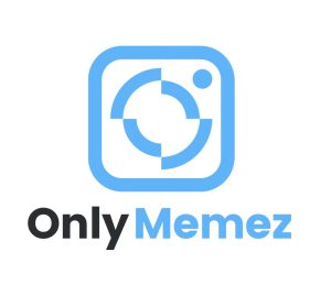 Funny memes website logo. A blue and black image of the Only Memez logo.