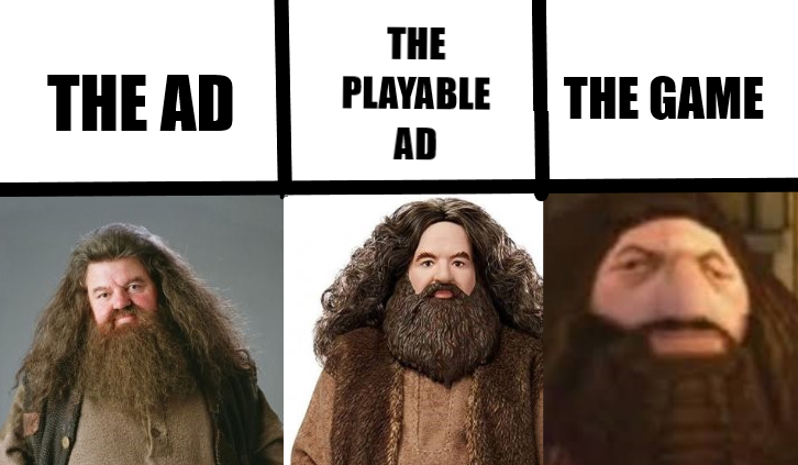 Harry Potter Gamer Meme illustrating the difference between ads and the actual game