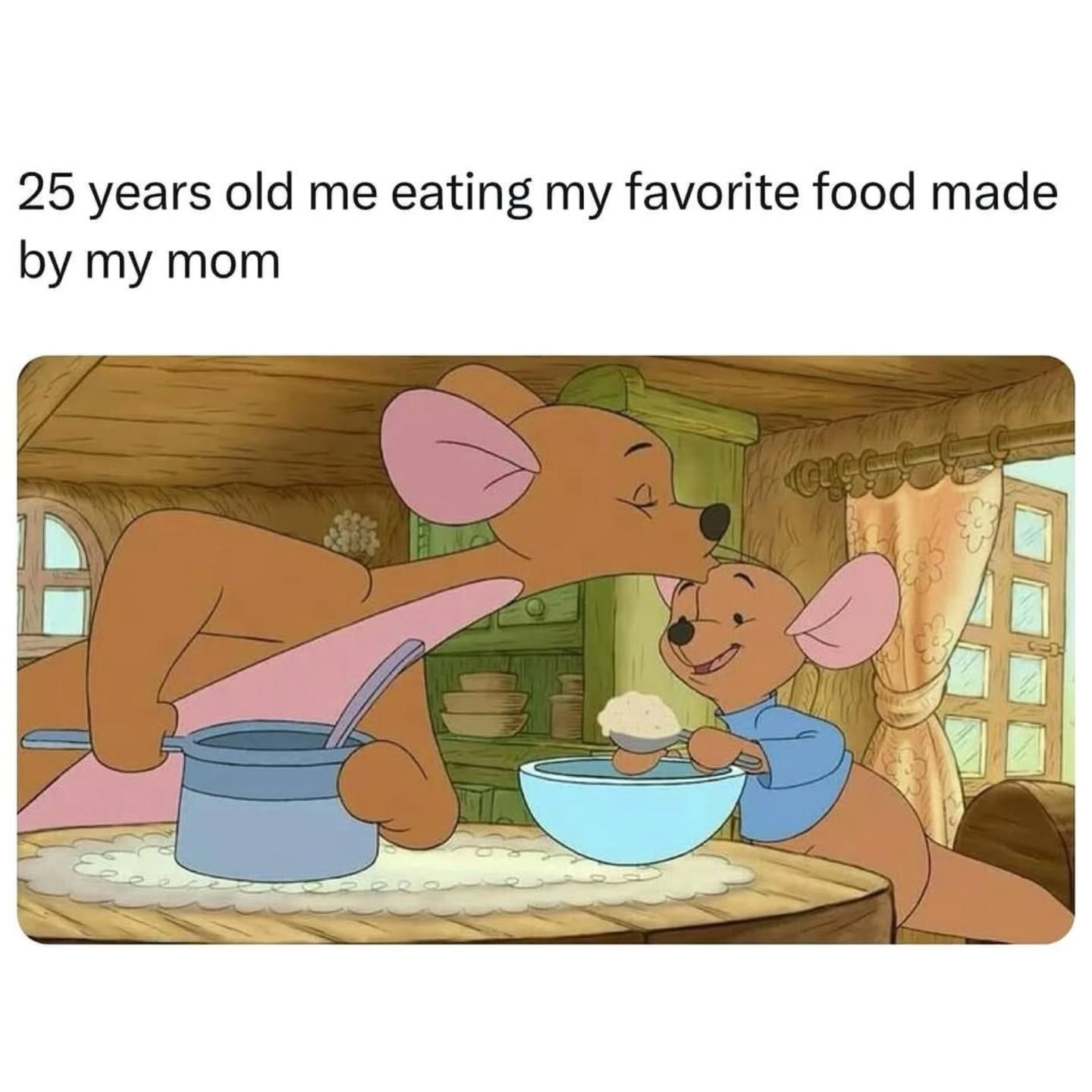 25-year-old nostalgically enjoying favorite childhood dish in Wholesome Mom Food Meme