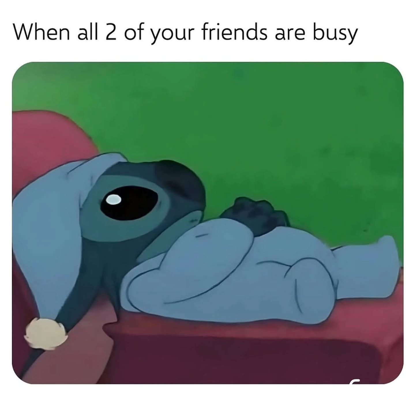 Humorous Introvert Stitch meme about having only two friends who are busy