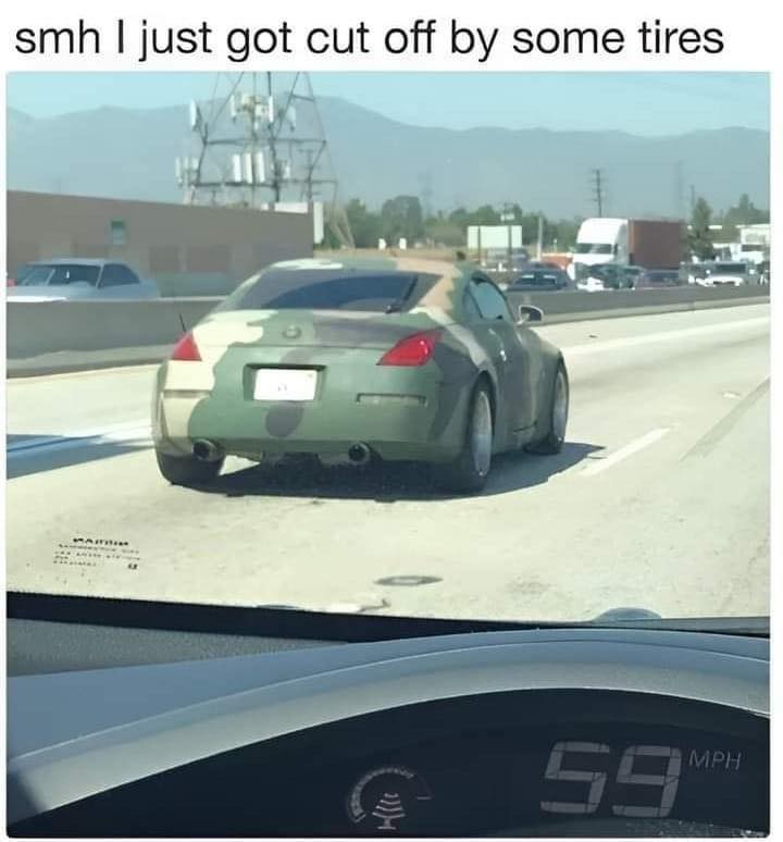 Funny Camouflage Car Meme featuring an invisible John Cena vehicle